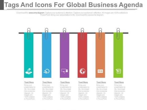 six infographic tags for global business agenda powerpoint template