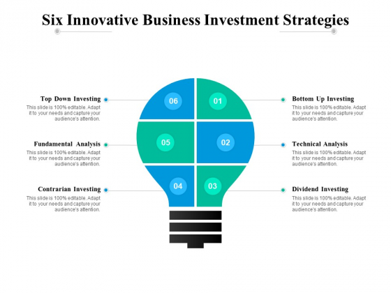Six Innovative Business Investment Strategies Ppt PowerPoint Presentation Infographics Model Six Innovative Business Investment Strategies Ppt PowerPoint Presentation Infographics Model