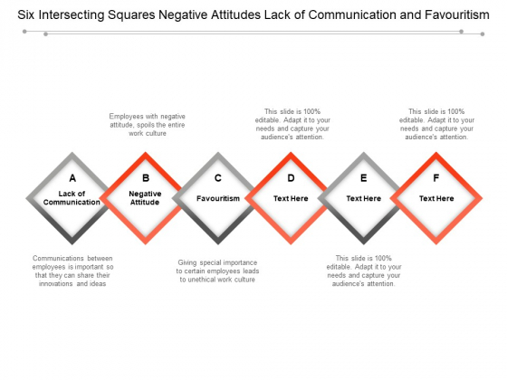 Six Intersecting Squares Negative Attitudes Lack Of Communication And Favouritism Ppt PowerPoint Presentation Infographic Template Graphics Six Intersecting Squares Negative Attitudes Lack Of Communication And Favouritism Ppt PowerPoint Presentation Infographic Template Graphics