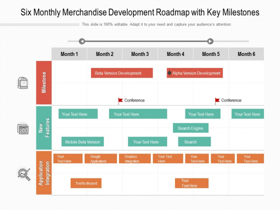 Six Monthly Merchandise Development Roadmap With Key Milestones Structure Six Monthly Merchandise Development Roadmap With Key Milestones Structure