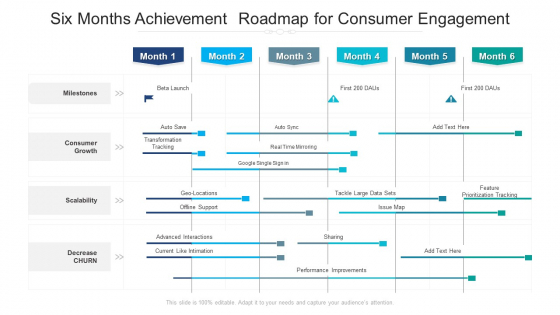 Six Months Achievement Roadmap For Consumer Engagement Clipart