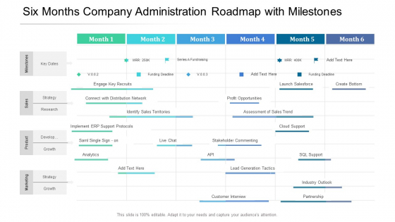Six Months Company Administration Roadmap With Milestones Microsoft