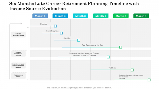 Six Months Late Career Retirement Planning Timeline With Income Source Evaluation Sample