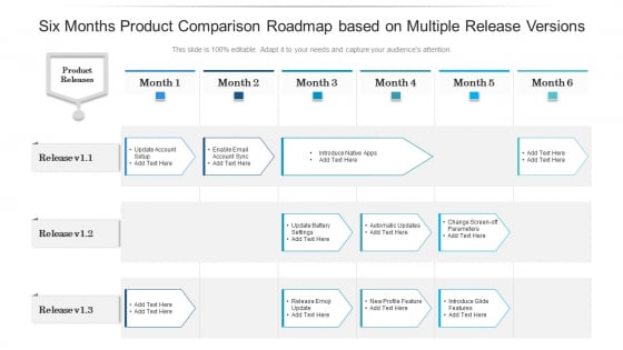 Six Months Product Comparison Roadmap Based On Multiple Release Versions Slides Six Months Product Comparison Roadmap Based On Multiple Release Versions Slides