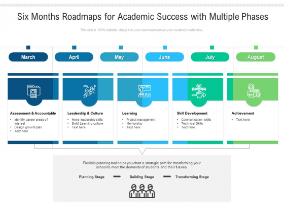 Six Months Roadmaps For Academic Success With Multiple Phases Slides