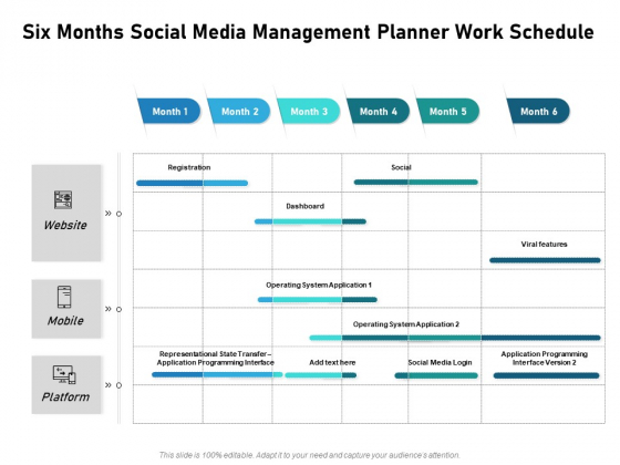 Six Months Social Media Management Planner Work Schedule Summary