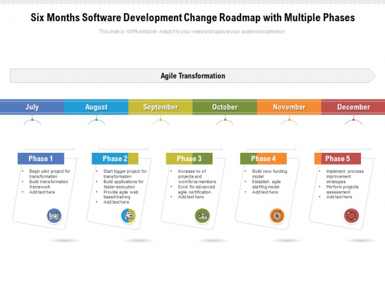 Six Months Software Development Change Roadmap With Multiple Phases Download