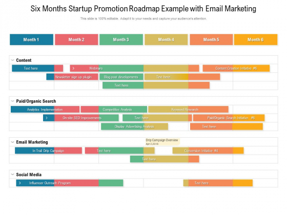 Six Months Startup Promotion Roadmap Example With Email Marketing Designs Six Months Startup Promotion Roadmap Example With Email Marketing Designs