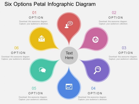 Six Options Petal Infographic Diagram Powerpoint Template