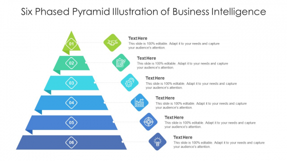 six phased pyramid illustration of business intelligence ppt powerpoint presentation outline skills pdf