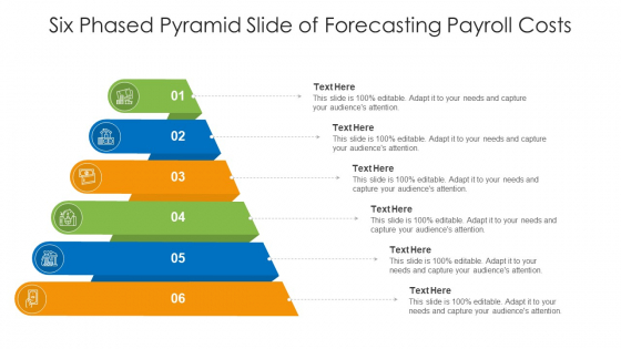 six phased pyramid slide of forecasting payroll costs ppt powerpoint presentation icon example introduction pdf