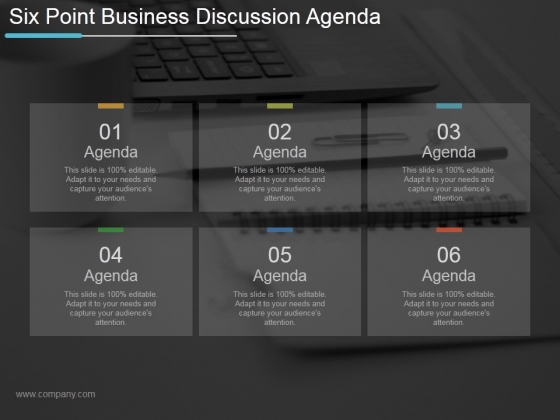 Six Point Business Discussion Agenda Ppt PowerPoint Presentation Designs Download