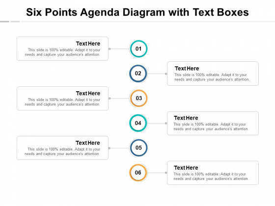 Six Points Agenda Diagram With Text Boxes Ppt PowerPoint Presentation Professional Ideas