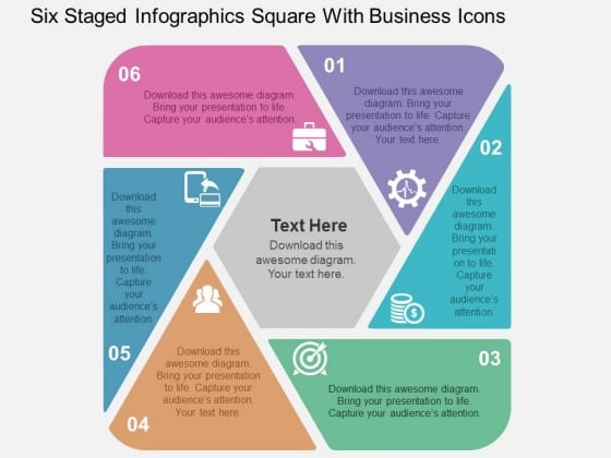 Six Staged Infographics Square With Business Icons Powerpoint Templates