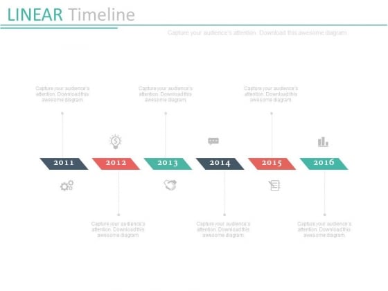 Six Staged Linear Timeline For Year Based Growth Powerpoint Slides Six Staged Linear Timeline For Year Based Growth Powerpoint Slides