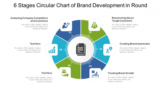 Six Stages Circular Chart Of Brand Development In Round Ppt PowerPoint Presentation File Designs Download PDF