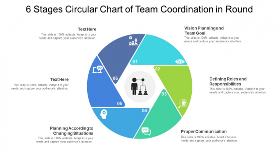 Six Stages Circular Chart Of Team Coordination In Round Ppt PowerPoint Presentation Gallery Gridlines PDF