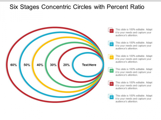 Six Stages Concentric Circles With Percent Ratio Ppt Powerpoint Presentation Ideas Design Templates