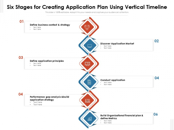 Six Stages For Creating Application Plan Using Vertical Timeline Ppt Ideas Mockup PDF