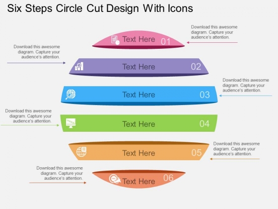 Six Steps Circle Cut Design With Icons Powerpoint Template Six Steps Circle Cut Design With Icons Powerpoint Template