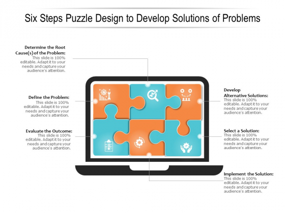 Six Steps Puzzle Design To Develop Solutions Of Problems Ppt PowerPoint Presentation Layouts Objects PDF