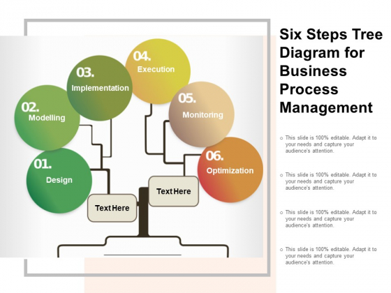 Six Steps Tree Diagram For Business Process Management Ppt PowerPoint Presentation Summary Graphics