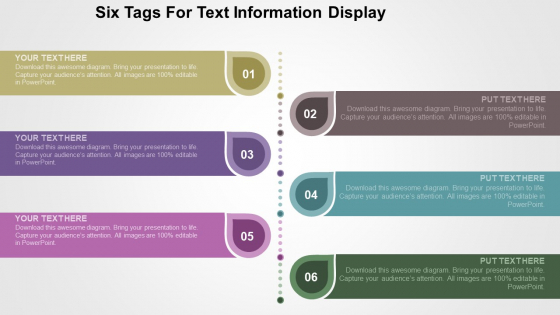 Six Tags For Text Information Display PowerPoint Templates