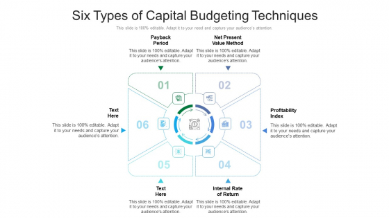 Six Types Of Capital Budgeting Techniques Ppt PowerPoint Presentation Gallery Pictures PDF Six Types Of Capital Budgeting Techniques Ppt PowerPoint Presentation Gallery Pictures PDF