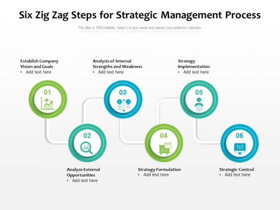 Six Zig Zag Steps For Strategic Management Process Ppt PowerPoint Presentation Ideas Grid PDF