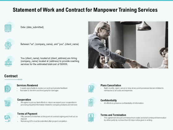 Skill Development Employee Training Statement Of Work And Contract For Manpower Training Services Infographics PDF