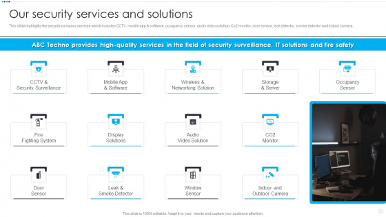 Smart Home Security Solutions Company Profile Our Security Services And Solutions Slides PDF
