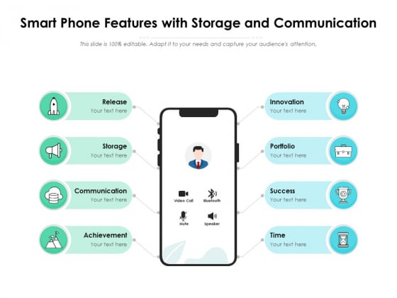 Smart Phone Features With Storage And Communication Ppt PowerPoint Presentation Pictures Deck PDF