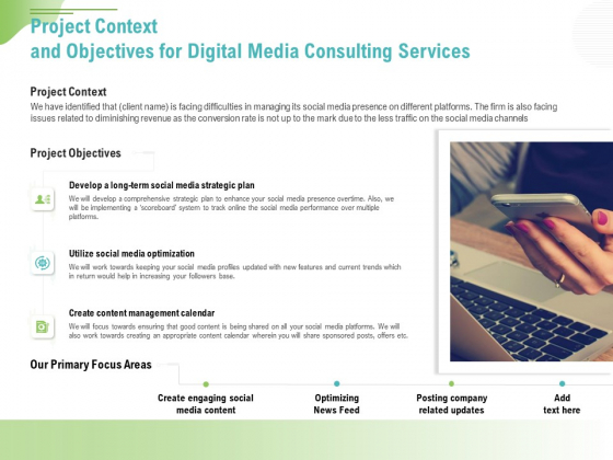 Social Media Consulting Project Context And Objectives For Digital Media Consulting Services Demonstration PDF