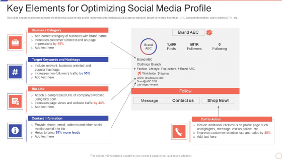 Social Media Engagement To Increase Customer Engagement Key Elements For Optimizing Social Media Profile Themes PDF