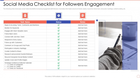 Social Media Engagement To Increase Customer Engagement Social Media Checklist Portrait PDF