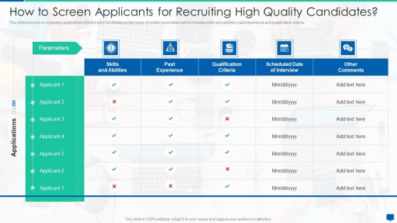 Social Media Hiring Process Optimization How To Screen Applicants For Recruiting High Quality Candidates Template PDF