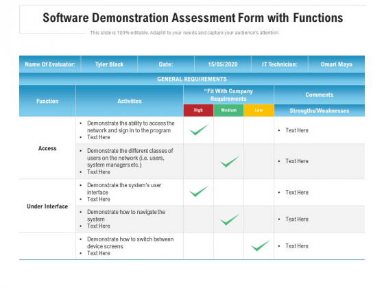 Software Demonstration Assessment Form With Functions Ppt Inspiration Designs PDF Software Demonstration Assessment Form With Functions Ppt Inspiration Designs PDF