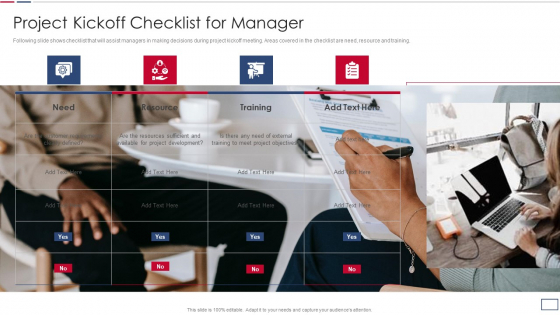 Software Developer Playbook Project Kickoff Checklist For Manager Infographics PDF