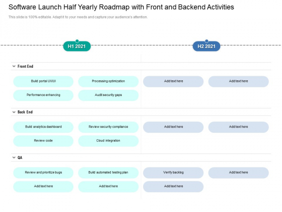 Software Launch Half Yearly Roadmap With Front And Backend Activities Graphics Software Launch Half Yearly Roadmap With Front And Backend Activities Graphics