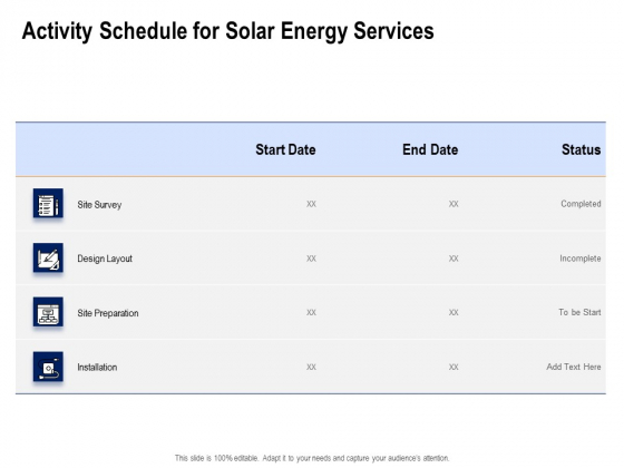 Solar Panel Maintenance Activity Schedule For Solar Energy Services Ppt Gallery Aids PDF