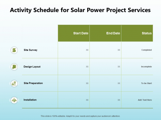 Solar Power Plant Technical Activity Schedule For Solar Power Project Services Clipart PDF Solar Power Plant Technical Activity Schedule For Solar Power Project Services Clipart PDF