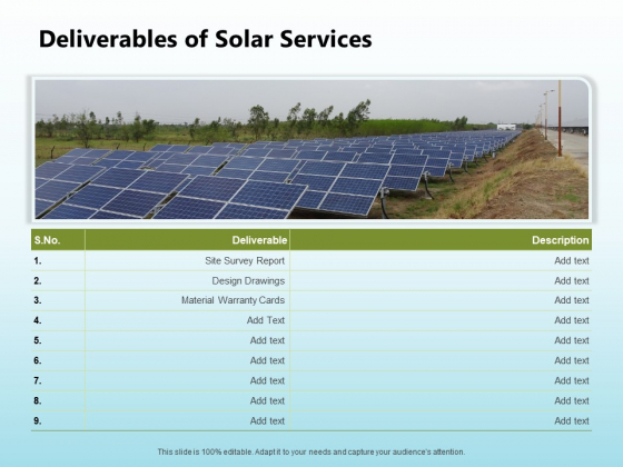 Solar Power Plant Technical Deliverables Of Solar Services Sample PDF