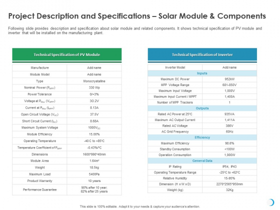 Solar System Implementation And Support Service Project Description And Specifications Solar Module And Components Background PDF