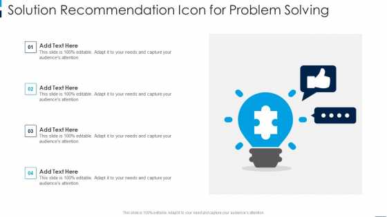Solution Recommendation Icon For Problem Solving Portrait PDF