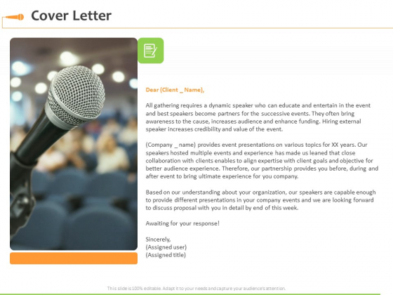 Speaking Engagement Cover Letter Ppt Pictures Aids PDF