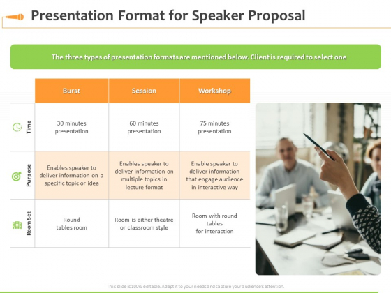 Speaking Engagement Presentation Format For Speaker Proposal Ppt Outline Example PDF