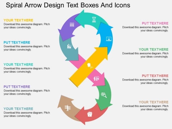 Spiral Arrow Design Text Boxes And Icons Powerpoint Template Spiral Arrow Design Text Boxes And Icons Powerpoint Template