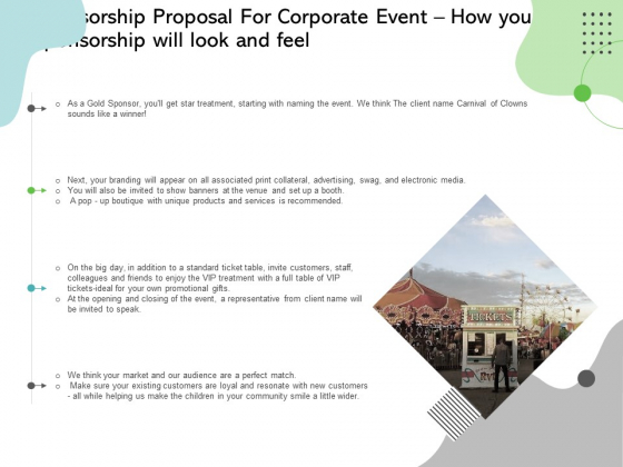 Sponsorship Proposal For Corporate Event How Your Sponsorship Will Look And Feel Slides PDF Sponsorship Proposal For Corporate Event How Your Sponsorship Will Look And Feel Slides PDF