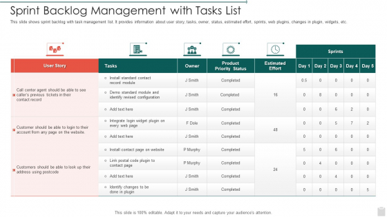 Sprint Backlog Management With Tasks List Microsoft PDF