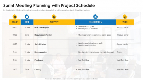 Sprint Meeting Planning With Project Schedule Ppt Summary Templates PDF